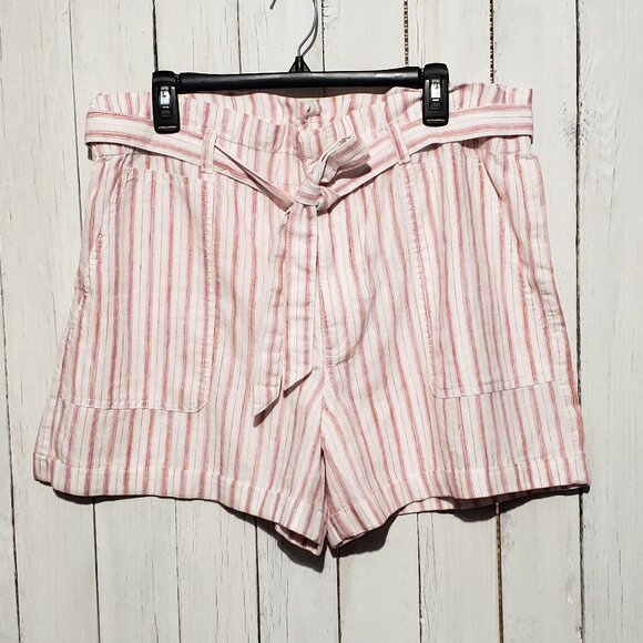 NEW Loft XL Shorts Women's White Pink Red Stripe Linen Cottage Preppy Retro Mod - Picture 1 of 5